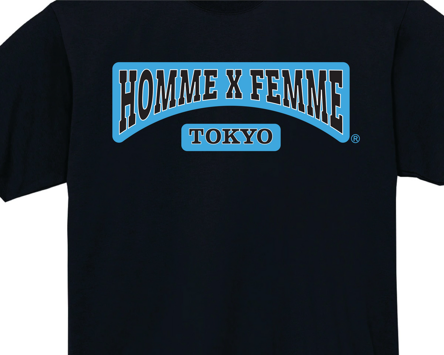HOMME x FEMME BLUE BLACK VARSITY T-SHIRT