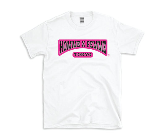 HOMME x FEMME PINK WHITE VARSITY T-SHIRT
